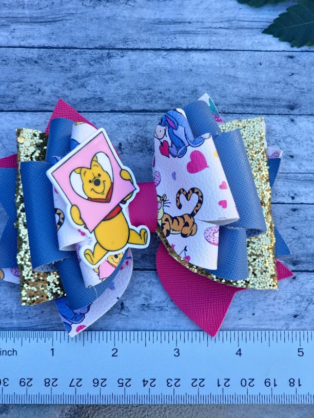 Handcrafted Valentine’s Pooh Bear Bow - A Sweet and Charming Accessory