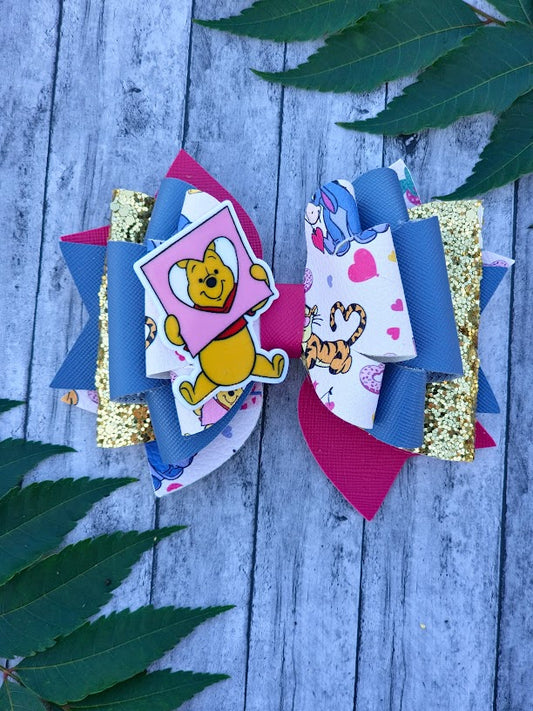 Handcrafted Valentine’s Pooh Bear Bow - A Sweet and Charming Accessory