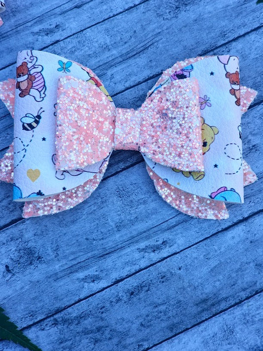 Baby Winnie the Pooh Piggies - Handcrafted 4-Inch Glitter & Character Bows