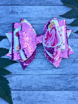 Handcrafted Princess Aurora Glitter Bow - A Dreamy and Elegant Accessory