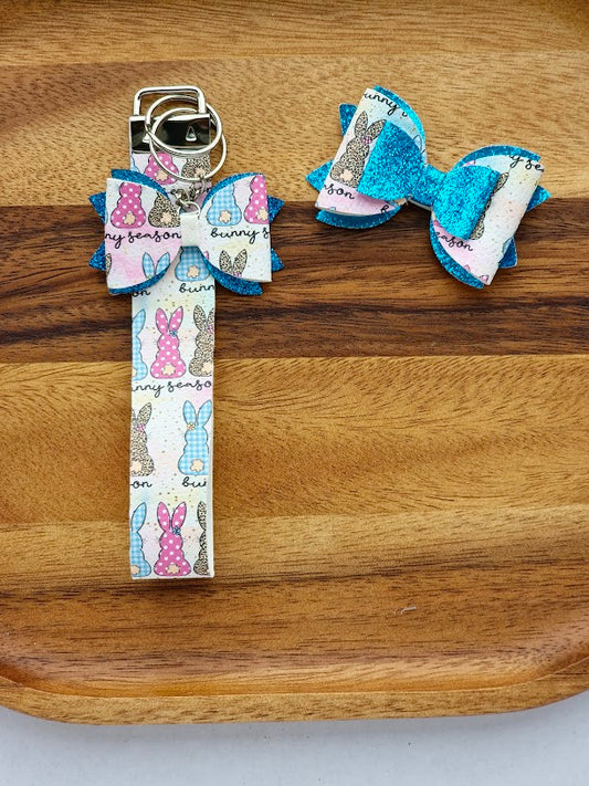 Bunny Season Keychain & Straw Bow Set – Handmade Easter Accessories