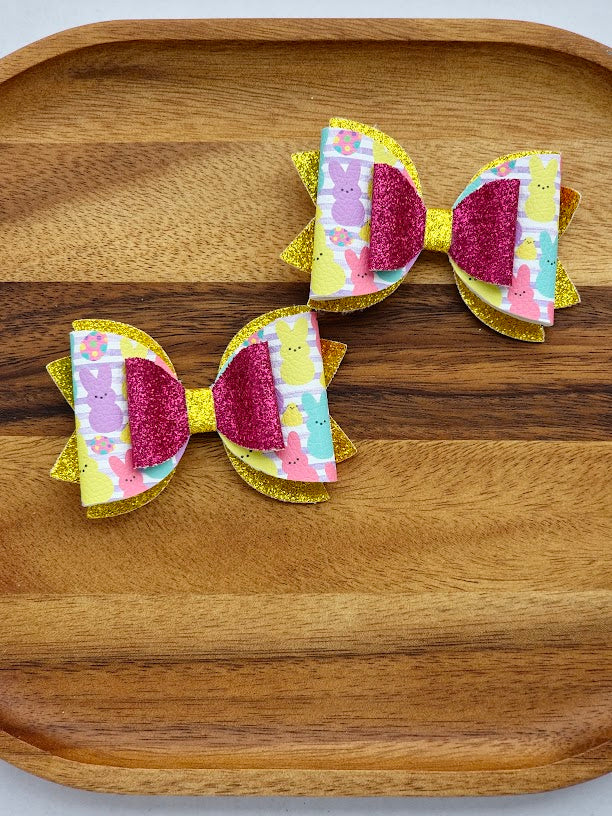 Peeps Easter Piggies Bow Set – Handmade Pigtail Bows for Girls