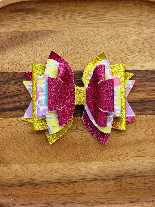 5-Inch Peeps Easter Glitter Hair Bow – Handmade Spring Boutique Bow