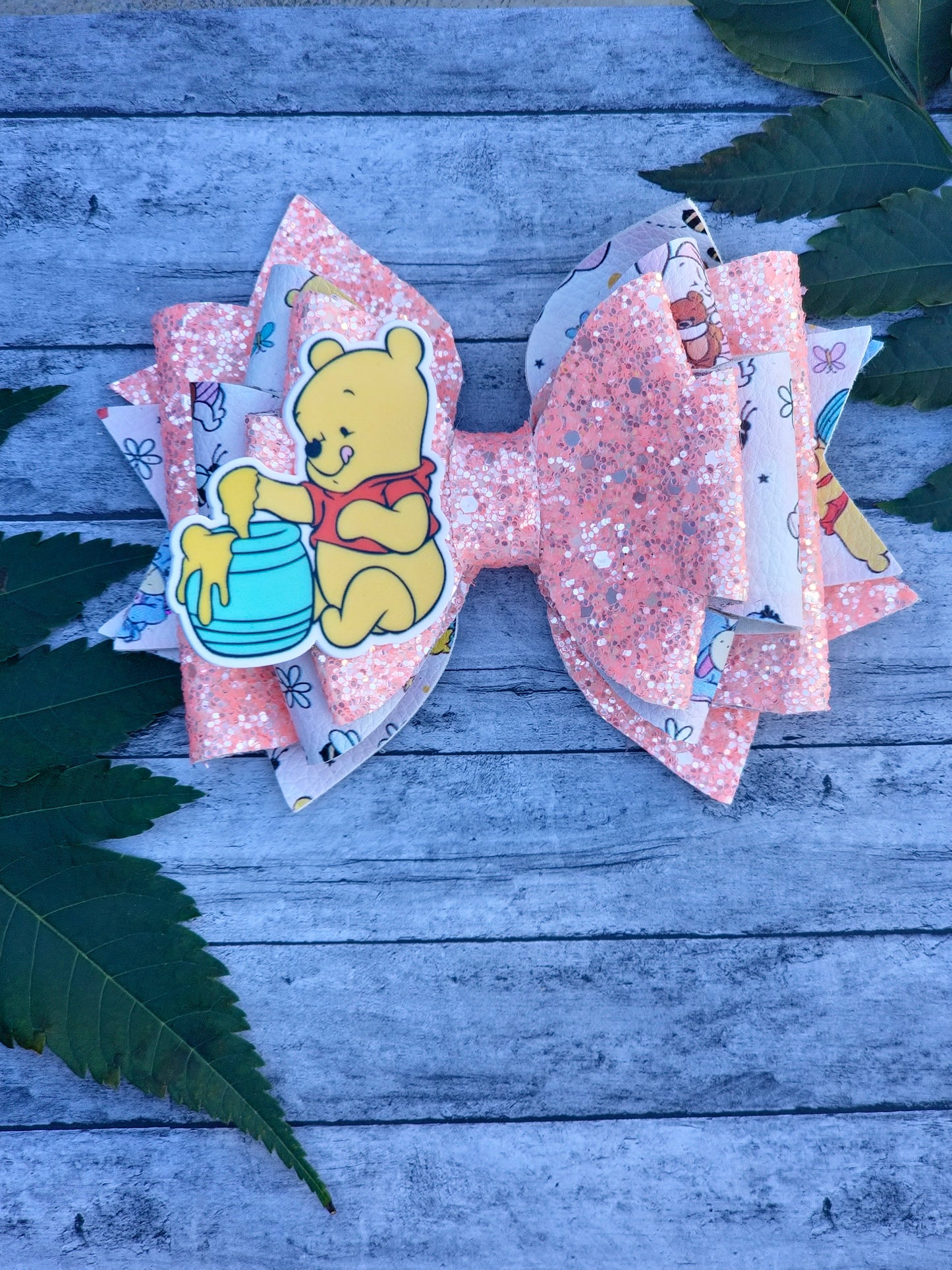 Handcrafted Winnie the Pooh Glitter Bow - A Sweet and Sparkly Accessory