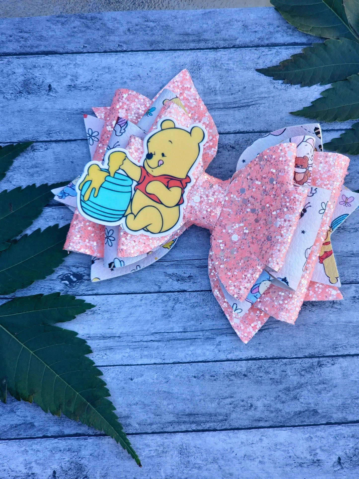 Handcrafted Winnie the Pooh Glitter Bow - A Sweet and Sparkly Accessory